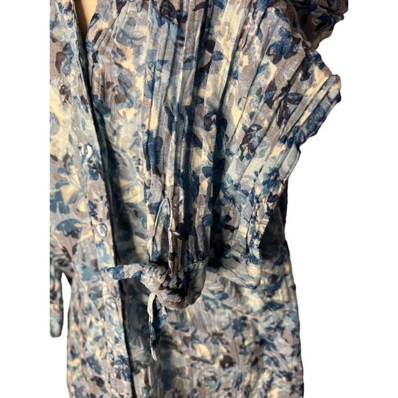 JM collection women’s blouse XL Blue button up 3/4 sleeve V neck - Picture 11 of 13